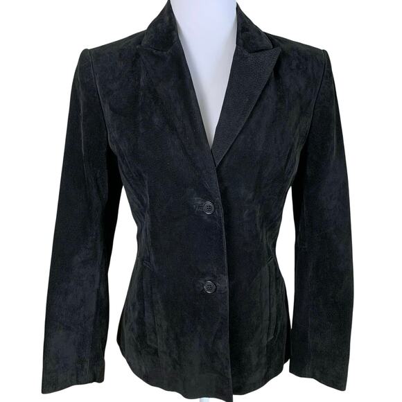 Vintage Caslon Size S Women's Genuine Leather Suede Blazer Jacket Black Career - Picture 1 of 10